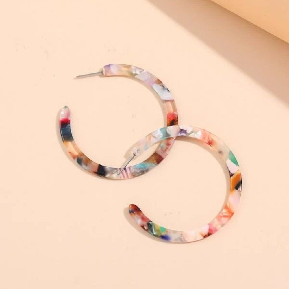 7/$35 Multi Color Acrylic C Hoop Earrings Resin Statement Earrings - Picture 3 of 5
